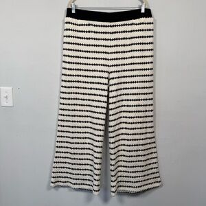Gemma + Jane Cream and Black Patterned Wide Leg Cotton Blarnd Pants, Size XL